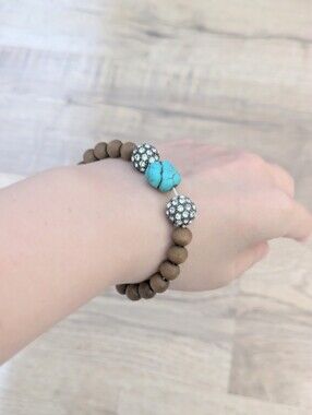 Stella & Dot Turquoise Bead and Wood Stretch Bracelet - Brown Turquoise